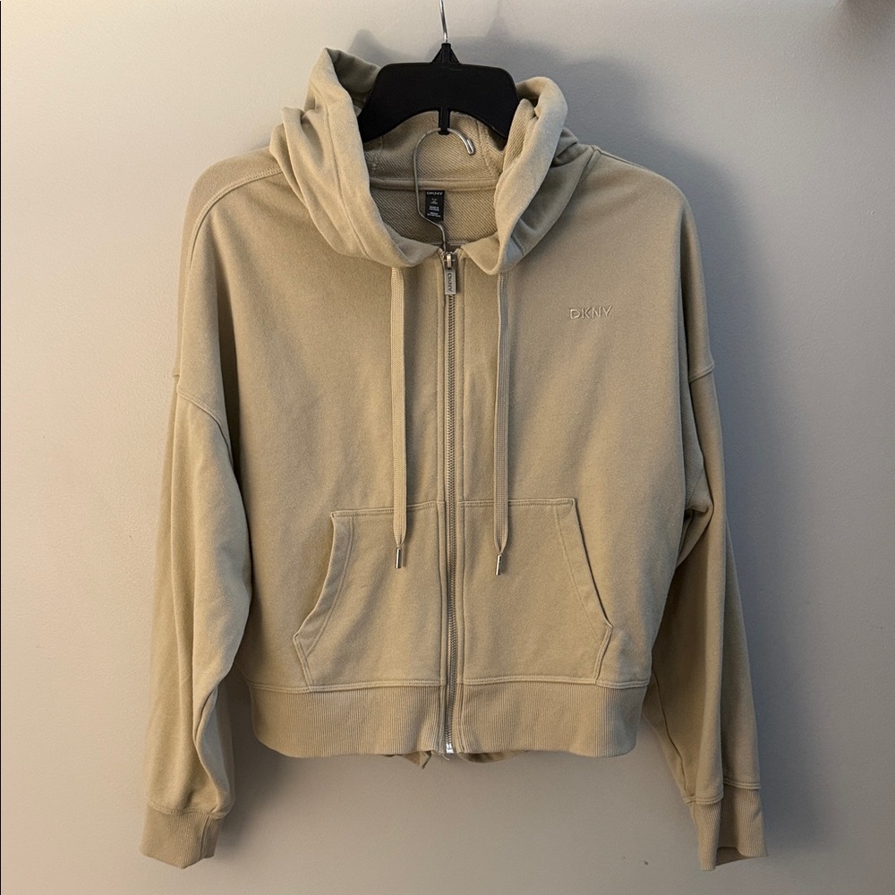 DKNY Tan Full-Zip Hoodie with matching shorts